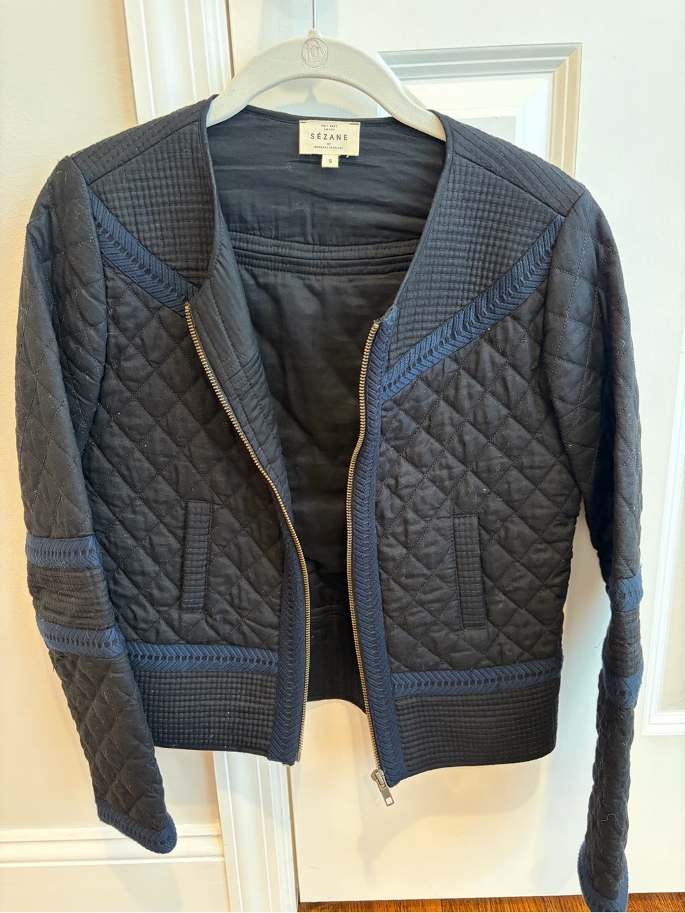 SEZANE Quilted black with navy detailing Bomber Jacket - size S